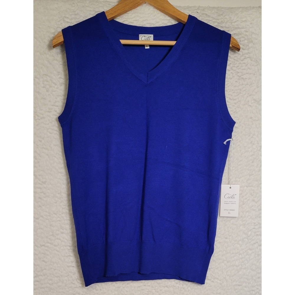CIELO Womens Sweater Vest Sleeveless Size XL Blue NEW NWT V-Neck Preppy 1688
